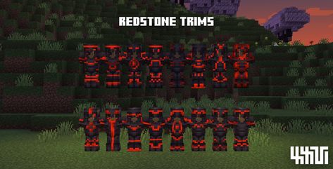 Armor Trims Minecraft Combos, Minecraft Crimson Build, Armor Trims Minecraft Ideas, Minecraft Armor Trim Designs, Armor Room Minecraft, Minecraft Armor Trims, Minecraft Essentials, Minecraft Armor, Minecraft Enchantments