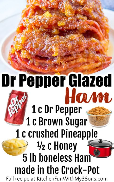 Dr Pepper Glaze, Dr Pepper Ham, Dr Pepper Glazed Ham, Ham Slow Cooker, Slow Cooker Pineapple Ham, Ham Recipes Crockpot, Slow Cooker Ham Recipes, Ham Glaze Recipe, Slow Cooker Ham