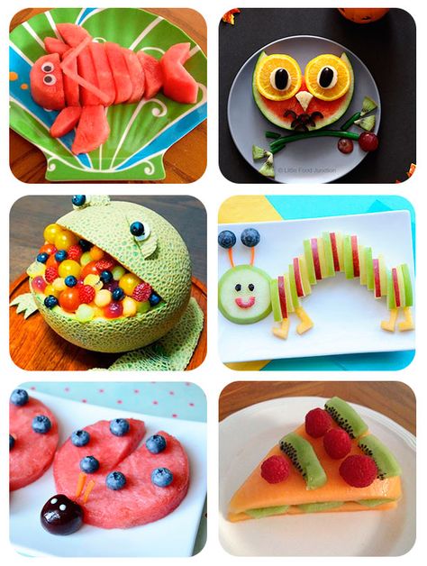 Recetas para niños con fruta                                                                                                                                                     Más Fruits Decoration, Food Art For Kids, Easy Meals For Kids, Snacks Für Party, Kids Recipes, Fun Kids Food, Food Crafts, Kids Snacks, Cooking With Kids