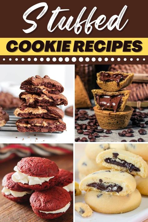 It doesn't get much better than these stuffed cookie recipes! From strawberry cheesecake to s'mores to Oreos, the only thing tastier than a cookie is a stuffed cookie! S’mores Stuffed Cookie, Best Stuffed Cookie Recipes, Christmas Stuffed Cookies, Big Stuffed Cookies, Gourmet Stuffed Cookies, Stuffed Cookie Pie, Stuffed Cookies Recipes, Cookies With Filling, Stuffed Cookie Recipes