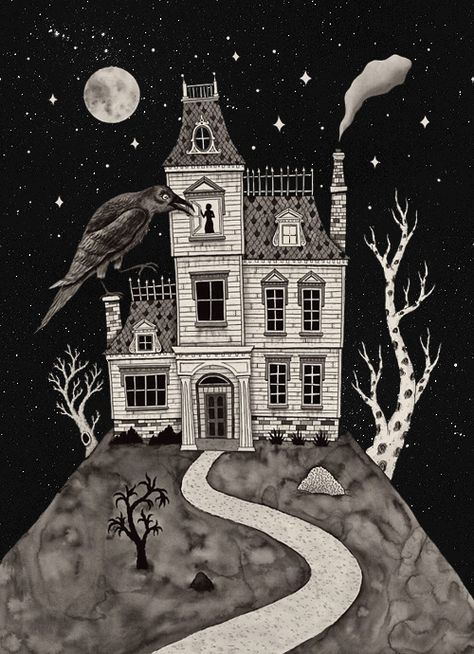 Where would you live? A Hill, House On A Hill, A Drawing, Haunted House, A House, A Black, Black And White, White, Black