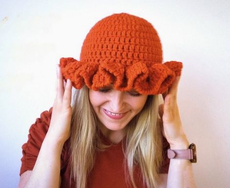 Crochet Bucket Hat With Ruffle Bucket Hat Pattern Free, Ruffle Hat, Crochet Tank Tops, Ruffle Pattern, Cooking Measurements, Crochet Sun Hat, Easy Crochet Hat, Crochet Baby Hat Patterns, Popular Crochet