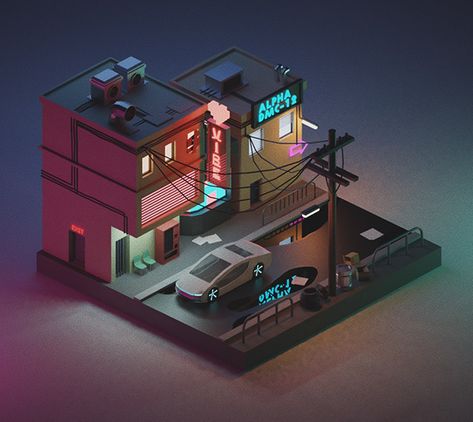 Low Poly Cyberpunk, Cyberpunk House, Cyberpunk Building, 3d Building Design, 3d Cinema, Illustration Architecture, Spaceship Interior, Isometric Drawing, Isometric Art