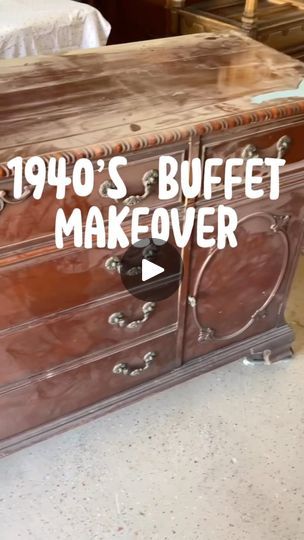 390 reactions · 17 comments | 1940’s Buffet that was outside when I picked it up. 

Lots of sanding and cleaning and a multitude of repairs. 

So many veneer repairs that I had to paint the body, but I was able to save the top and drawers. 

Original hardware was cleaned with the hardware soup process. Can you believe I didn’t paint that gold?!

This one was a definite save. It was headed to the landfill and now has a new chance to be enjoyed for many years to come. 

#cherrywood #1940s #buffetmakeover #furniturerefinishing #diy #refinishedfurniture #furnitureflip | Charene ~ Furniture Refinishing | Giulio Cercato · Gently Mahogany Furniture Makeover, Refinish Cherry Furniture, French Provincial Buffet Makeover, Waterfall Buffet, Refinished Buffet, French Provincial Buffet, Red Painted Furniture, Painted Vintage Furniture, Pole Wrap