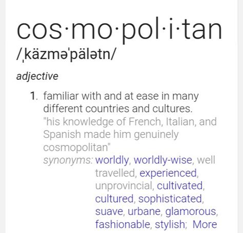 Cosmopolitan Writing Tattoos, Word Definitions, Different Countries, Word Of The Day, Cosmopolitan, Quick Saves