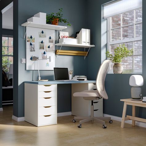 LAGKAPTEN / ALEX Desk, light blue/white, 551/8x235/8" - IKEA Alex Desk, Ikea Desk, Best Ikea, White Desks, Drawer Unit, Small Desk, Smart Design, Particle Board, Swivel Chair