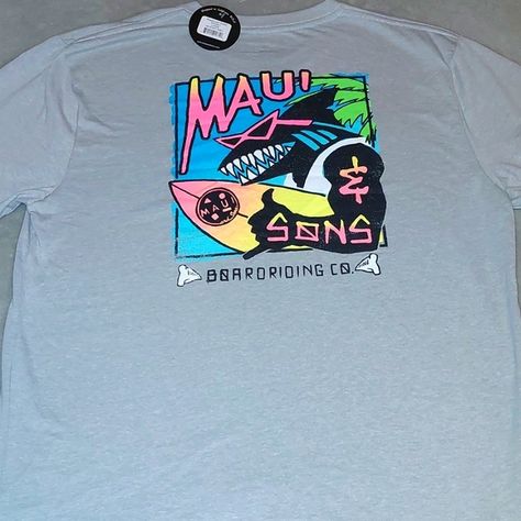 Maui & Sons Men's T-Shirt *New* Summer Fest, Shark Logo, Maui And Sons, New Shop, Heather Gray, Maui, More Photos, Illustration Design, Colorful Shirts