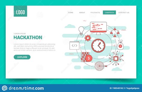 Hackathon Concept with Circle Icon for Website Template or Landing Page Banner Homepage Stock Vector - Illustration of manager, computer: 198548162 Hackathon Website, Hackathon Landing Page, Landing Page, Website Template, Vector Illustration, ? Logo