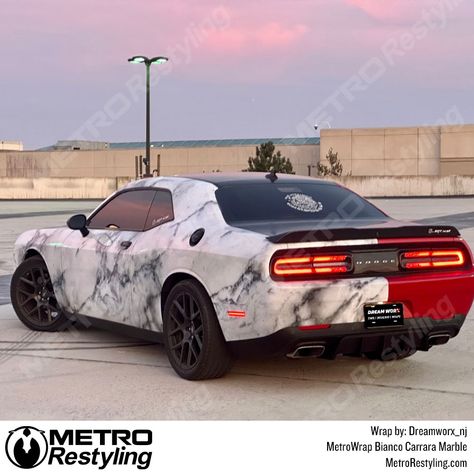 Dodge Challenger Wrapped in Metro Wrap Bianco Carrara Marble 🙌 Wrapped by @dreamworx_nj #alwanwraps #metrorestyling #paintisdead #carwrap #carwraps #vinylwrap #vinylwraps #carwrapping #vinylwrapping #vehiclewraps #vehiclewrap #dodge #challenger #marble #marblewrap #metrowrap #customwrap Custom Wraps, Carrara Marble, Vinyl Wrap, Car Wrap, Dodge Challenger, Dodge, Marble, Vinyl, Cars