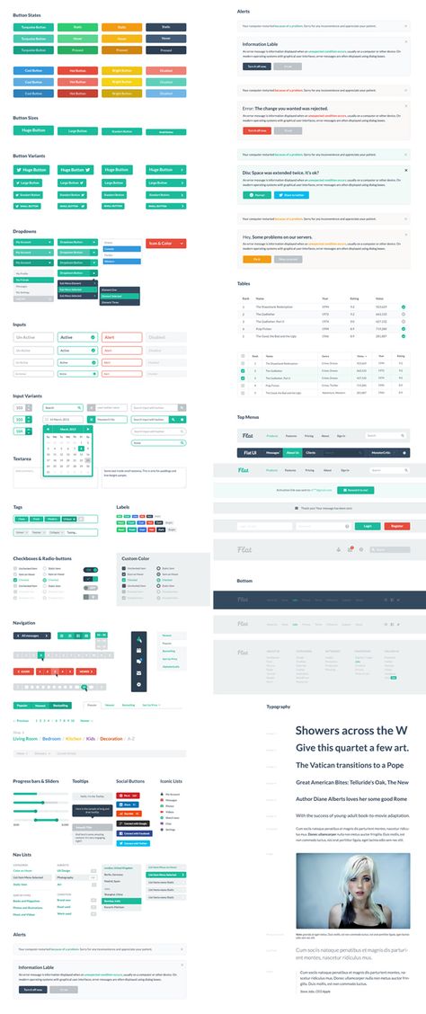 Flat UI Pro is made on the basis of Twitter Bootstrap in a stunning flat-style, and the kit also includes a PSD version for designers.; HTML $39; PSD $39; PSD + HTML $69 Bootstrap Design, Style Guide Ui, Ui Framework, Flat Web Design, Mobile Ui Patterns, Style Guide Design, Flat Ui, Bootstrap Template, Web Inspiration