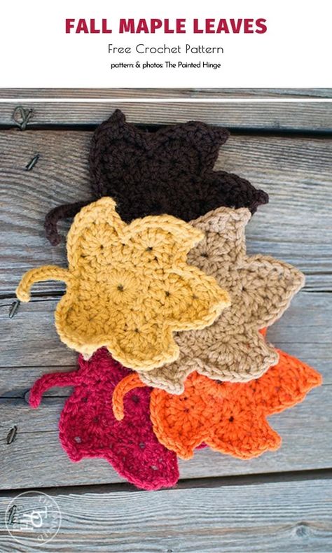 Fall Leaves Free Crochet Patterns | Your Crochet Crochet Leaves Free Pattern, Crochet Fall Leaf, Crochet Leaf Free Pattern, Applique Leaves, Crochet Fall Decor, Leaf Crochet, Leaves Decor, Crochet Tree, Crochet Leaf Patterns