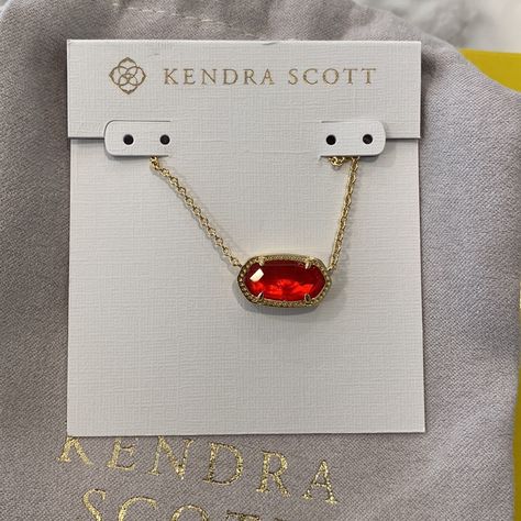 Brand New With Jewelry Bag And Box, Kendra Scott Necklace In Yellow Gold With Red Gem. Red Kendra Scott Necklace, Gold And Red Jewelry, Red Gem Necklace, Red And Gold Jewelry, Pretty Stacks, Preppy Necklaces, Hoco 2024, Dream Necklace, Rush Week