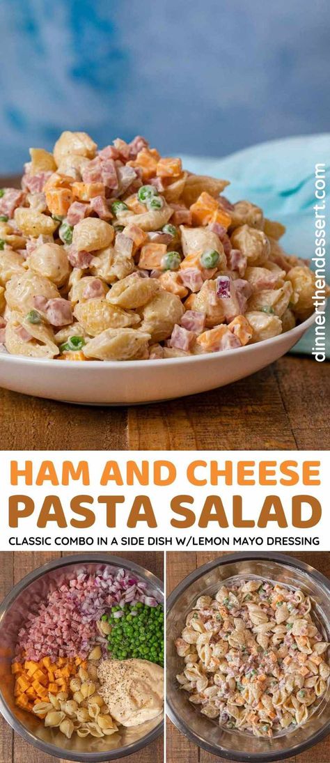 Ham And Cheese Pasta Salad, Cheese Pasta Salad, Bbq Pasta Salad, Ham And Cheese Pasta, Bbq Pasta, Salad Shooter, Ham Salad Recipes, Ham Pasta, Mayo Dressing