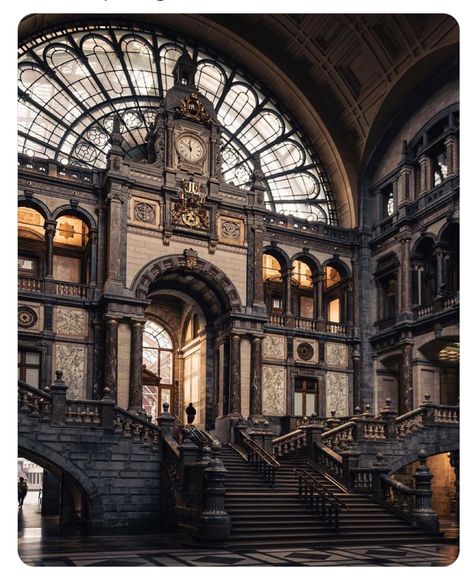 Antwerp Belgium train station Architecture Art Nouveau, Old Libraries, Bg Design, Antwerp Belgium, Old Train, Train Stations, Quick Bite, Unique Architecture, Central Station