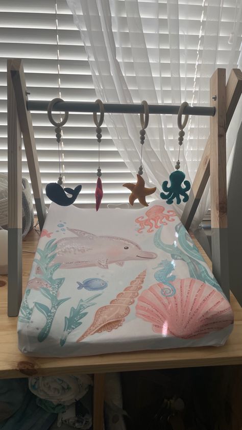 Ocean Themed Nursery Girl, Boy Ocean Nursery, Girl Ocean Nursery, Ocean Nursery Theme, Coastal Airbnb, Ocean Baby Rooms, Ocean Theme Nursery, Ocean Mobile, Auntie Era