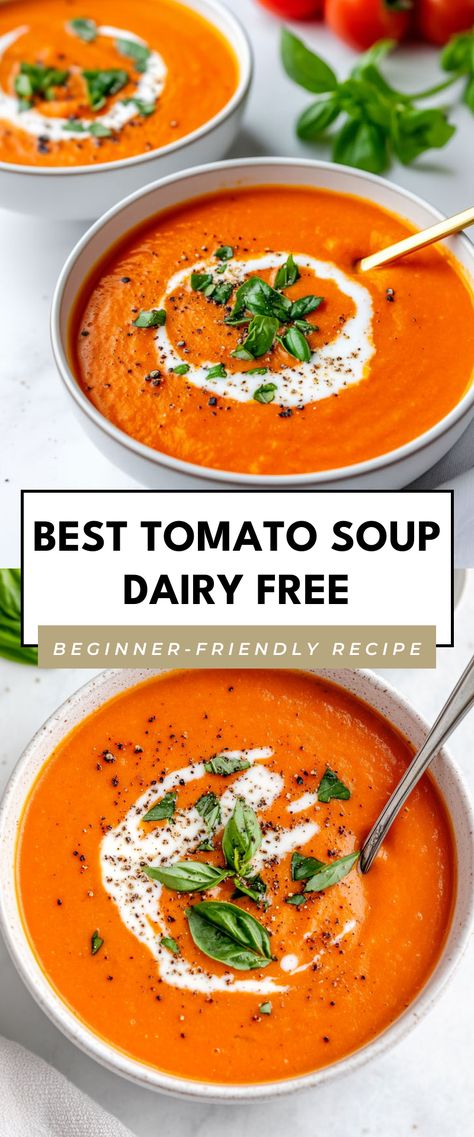 Image for Best Tomato Soup Dairy Free Tomato Soup Dairy Free, Paleo Tomato Soup, Dairy Free Tomato Soup, Slow Cooker Tomato Soup, Soup Dairy Free, Dairy Free Soup Recipe, Homemade Tomato Basil Soup, Easy Tomato Soup Recipe, Best Tomato Soup