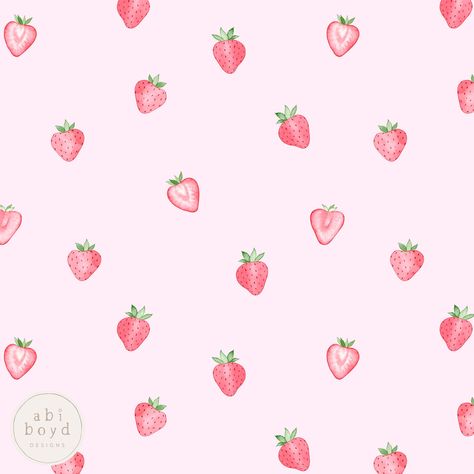 Cute Fabric Patterns, Pink Strawberry Aesthetic, Watercolour Strawberry, Strawberry Background, Strawberry Fabric, Pink Strawberries, Couture Simple, Motif Simple, Strawberry Pattern