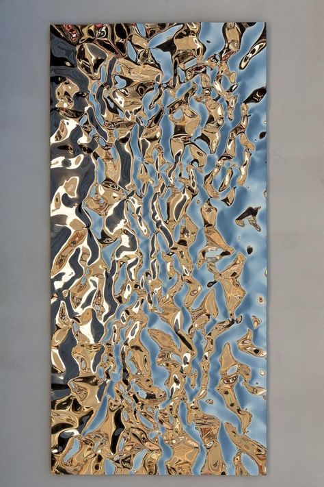 Adding a contemporary touch to your home interior, these metal wall sculptures are inspired by the beauty of light hitting the waters surface at sunset. Hand-formed from stainless steel and aluminium, they are then carefully polished for a dazzling finish.#contemporaryartist #stainlesssteelart Shiny Wall Art, Metal Art Installation, Stainless Steel Wall Art, Aluminium Texture, Trending Wall Art, Steel Drawing, Melted Metal, 3d Metal Art, Gold Metal Wall Art