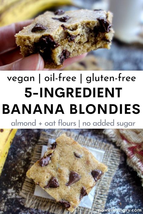 2 photo collage showing vegan banana blondies Banana Blondies, Aip Baking, Vegan Energy Bars, Egg Free Baking, Egg Free Cookies, Low Carb Muffins, Wfpb Recipes, Oil Free Vegan, Vegan Gluten Free Recipes