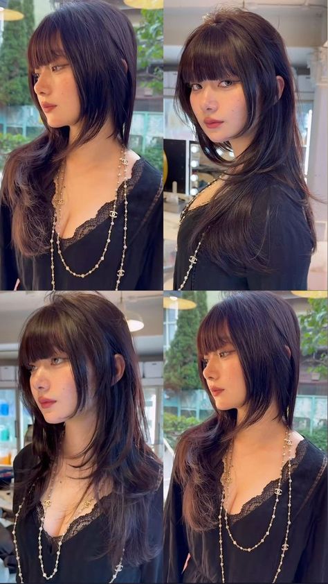 Layered Hair Medium Volume, Layered Long Hair Bangs, Miyamura Hairstyle Tutorial, Tota Haircuts, Crab Hairstyle, Falco Haircut, Hime Cut Layered, Dyed Hair Asian, Side Bang Hairstyles