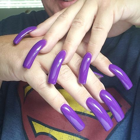 Neon Purple Nails, Extreme Nails, Light Purple Nails, Purple Manicure, Long Red Nails, Purple Acrylic Nails, Curved Nails, Purple Acrylic, Nails Only