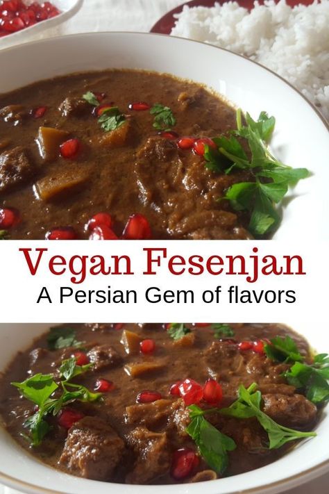 Vegan Fesenjan, Unique Vegetarian Recipes, Persian Food Vegetarian, Persian Vegan, Persian Stew, Iran Food, Iranian Recipes, Persian Recipes, Iranian Cuisine