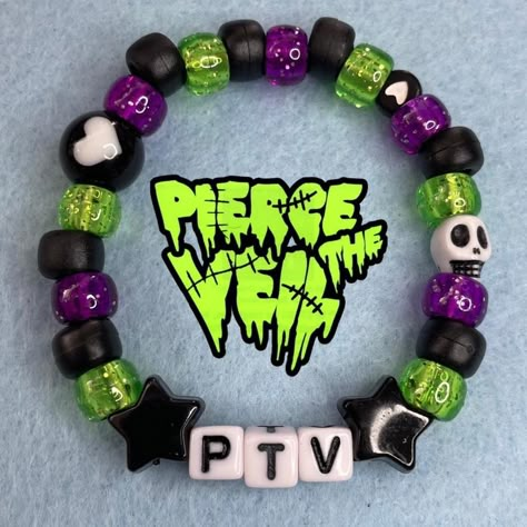 Pierce The Veil Kandi Bracelet  - handmade by me! -... - Depop Scene Bracelets, Scene Kandi, Scene Jewelry, Diy Kandi Bracelets, Diy Kandi, Kandi Kid, Kandi Cuff, Kandi Patterns, Kandi Bracelets