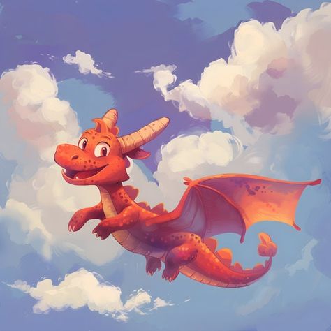 Playroom Walls, Fantasy Nursery, Dragon Flying, Dragon Rouge, Art Dragon, Cartoon Dragon, Cute Nursery, Illustration Kids, Dragon Illustration