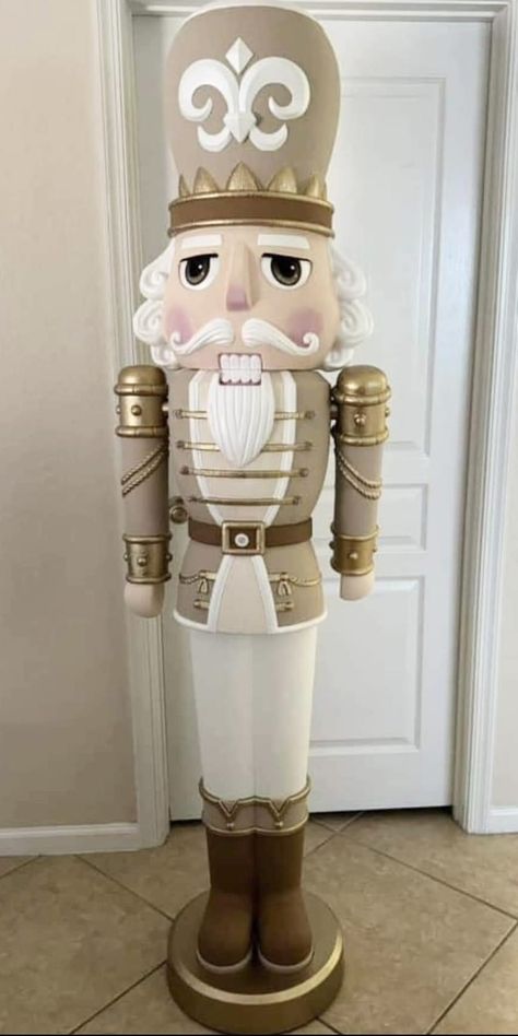 Nutcrackers Painting Ideas, Nutcracker Color Scheme, Giant Nutcracker Makeover, Little Drummer Boy Christmas Decorations, How To Paint A Wooden Nutcracker, Hobby Lobby Painted Nutcracker, Diy Nutcracker Painting Ideas, Nut Cracker Ideas, Make A Nutcracker Soldier