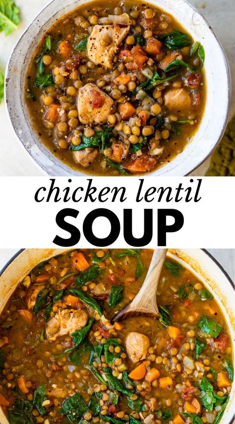 Crockpot Chicken And Lentils, Macro Friendly Lentil Soup, Lentil Chicken Noodle Soup, Chicken And Lentil Soup Instant Pot, Pork And Lentil Soup, Chicken Lentil Chili, Slow Cooker Chicken Lentil Soup, Lentil Soup Recipe With Meat, Lentil Bean Soup Recipes