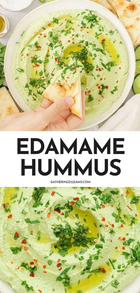 Nothing beats a portion of this creamy edamame hummus served with a handful of fresh vegetables or some warm pita bread! Not only is it loaded with tons of plant-based protein, but it’s bright, tangy, and oh-so-tasty. Edamame Recipes Snack, Edamame Hummus Recipe, Edamame Snack, Edamame Dip, Edamame Pasta, Best Hummus Recipe, Edamame Hummus, Edamame Recipes, Protein Snack