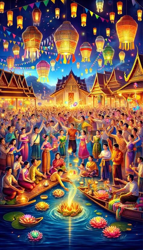 Welcome to Thailand, known for its vibrant culture and festivals. From Songkran to Yi Peng, there's always something new to experience. Join us as we explore top festivals in Thailand, from Loy Krathong to Makha Bucha and more. Learn about their customs and meanings. #ThailandFestivals #VibrantCulture #ExperienceThailand Loy Krathong Festival Art, Thailand Culture, Loy Krathong Festival, Anime Festival, Thailand Festivals, Vegetarian Festival, Culture Of Thailand, Assignment Ideas, Cambodian Clothes