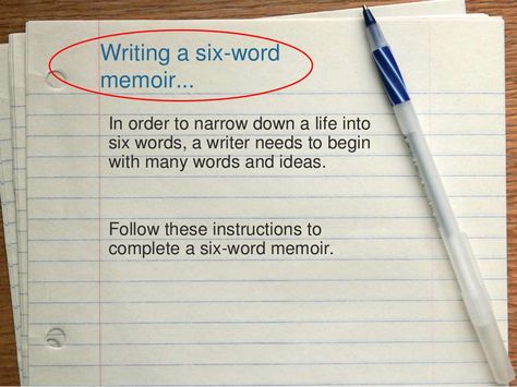 I'm going to try this, based on Hemingway's famous 6-word short story. "For Sale: Baby shoes, never worn." Memoir Ideas, 6 Word Memoirs, Six Word Memoirs, 6 Word Stories, 6th Grade Writing, March Pisces, Six Word Story, English Ideas, 5th Grade Writing