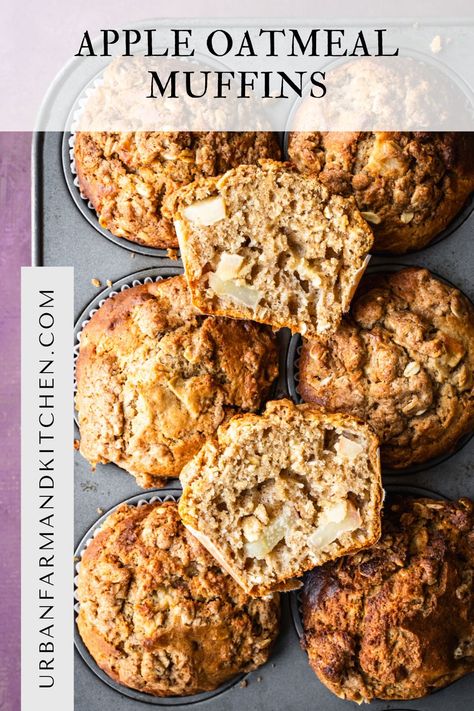 Apple Oatmeal Muffins with Crisp Topping Oatmeal Apple Muffins, Apple Cinnamon Oatmeal Muffins, Apple Muffins Healthy, Apple Oatmeal Muffins, Crisp Topping, Apple Cinnamon Oatmeal, Oatmeal Bread, Apple Oatmeal, Apple Muffins