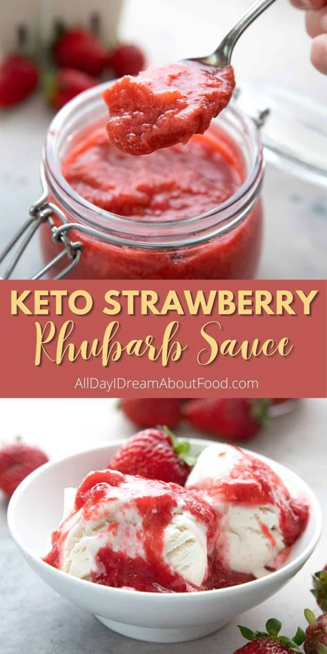 Keto Strawberry Jam, Keto Jam, Keto Hacks, Strawberry Rhubarb Sauce, Rhubarb Sauce, Strawberry Jam Recipe, Rhubarb Recipes, Carb Meals, Strawberry Rhubarb