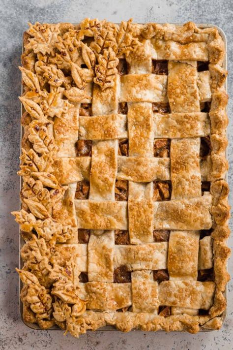 Salted Caramel Apple Slab Pie - Well Seasoned Studio Cinnamon Whipped Cream, Apple Slab Pie, Homemade Pie Crust, Slab Pie, Thanksgiving Pies, Easy To Make Desserts, Homemade Pie Crusts, Pie Crust Recipes, Homemade Whipped Cream