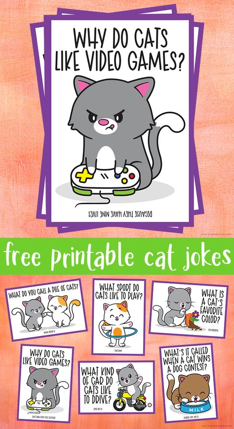 Free Printable Cat Jokes #cats #punny #puns #funny #jokes #kidjokes #dadjoke #dadjokes #haha #jokeoftheday #catjokes #freeprintable #freebies Cat Jokes For Kids, Cat Free Printable, Sel Education, Kid Friendly Jokes, Dog Contest, Lunchbox Jokes, Kid Jokes, Puns Funny, Punny Puns