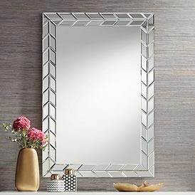 Sidel 26" x 39" Rectangular Chevron Edge Wall Mirror Vanity Accent Wall, Mirror Wall Decor Bedroom, Chevron Tile, Rectangular Wall Mirror, Mirror Design Wall, Mirror Lamp, Brand Creation, Glass Tiles, Rectangle Mirror