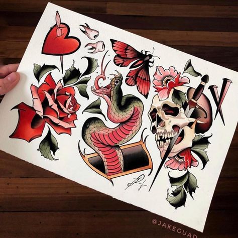 Gefällt 1,106 Mal, 10 Kommentare - Tattoo Flash Club™️ (@tattooflashclub) auf Instagram: „Introducing @jakeguad. The apprentice that paints way better than you. And me. And god. 🔥 •…“ Tattoo Painting Canvas, Apprentice Flash Sheet, Neo Traditional Painting, Neotraditional Flash Sheet, Tattoo Flash Painting, Neo Trad Flash Sheet, Apprentice Tattoo Flash, Neo Traditional Flash Tattoo, Neo Traditional Flash Sheet