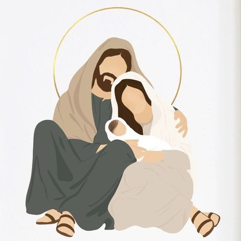 Jesus Art Christmas, Baby Jesus Aesthetic, Nativity Illustration Modern, Christmas Wallpaper Jesus Christ, Holy Family Wallpaper, Holy Family Images, Nativity Wallpaper, Holy Family Painting, Nativity Illustration