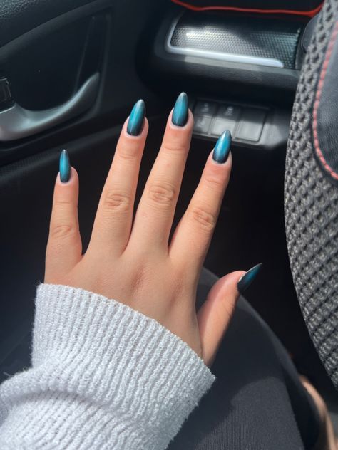 Dark Teal And Black Nails, Teal And Black Nails, Black And Teal Nails, Dark Teal Nails, Teal Acrylic Nails, Hoco 2023, Teal Nails, Teal Ombre, Airbrush Nails