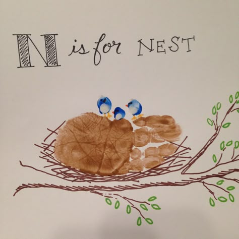 N is for Nest Handprint and Fingerprints N Is For Nest Handprint, Nest Handprint Craft, Letter N Nest Craft, N Is For Craft Handprint, N Is For Handprint Craft, B Is For Handprint Craft, N Handprint Craft, N Is For Nest Craft, Letter N Handprint Craft