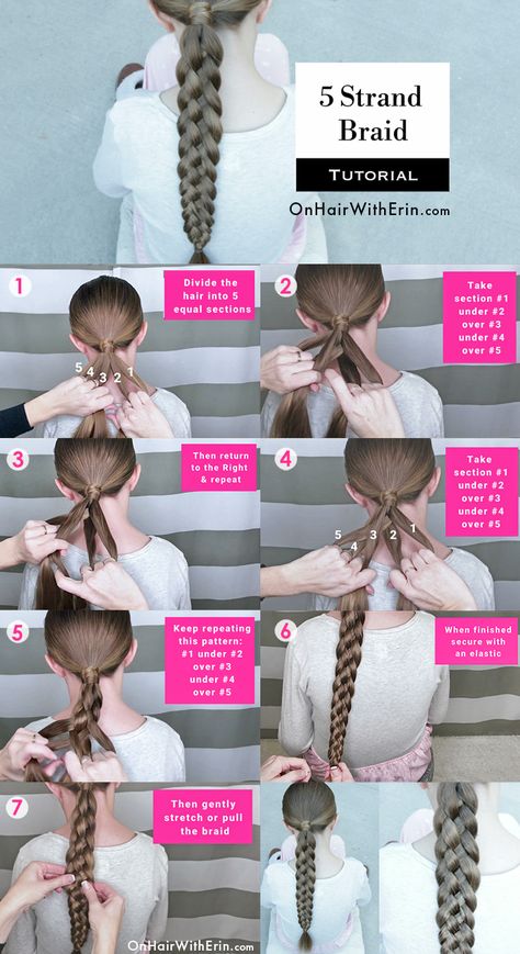 To see my full tutorial head to my You Tube Channel: On Hair With Erin Five Strand Braid, 5 Strand Braid, Five Strand Braids, 5 Strand Braids, Braids Step By Step, Hairstyle Examples, Hair Curling Tips, Strand Braid, Hair Braid Videos