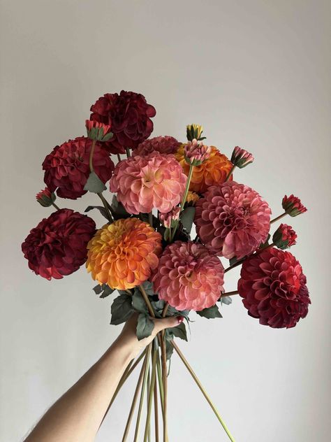 Artificial Dahlia Flowers, Faux Dahlia, Pink Flowers, Red Flowers, Centrepiece Flowers, Colourful Flowers, Pom Pom Flowers, Silk Flowers - Etsy Centrepiece Flowers, Flowers Colourful, Orange And Pink Wedding, Dahlia Pink, Pom Flowers, Pom Pom Flowers, Dahlia Bouquet, Dahlia Flowers, Mums Flowers