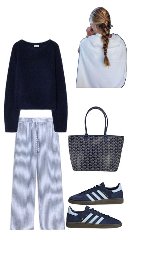 Blue Striped Pants Outfit Winter, Blue White Striped Pants Outfit, Blue Stripe Pants Outfit, Navy Striped Pants Outfit, Blue Pin Stripe Pants Outfit, Linen Pants Outfit Winter, Blue And White Striped Pants Outfit, Pin Stripe Pants Outfit, Blue Striped Pants Outfit