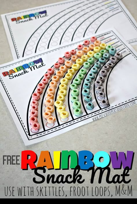 FREE Rainbow Color Matching Printable - this fun, hands on learning activity is a color recognition activity using skittles, fruit loops, or m&m candy. We use these rainbow theme snack mats to strengthen fine motor skills and math skills in toddler, preschool, prek, and kindergarten age kids. #preschool #fruitloops #colorrecognition Rainbow Snacks, Preschool Color Activities, 123 Homeschool 4 Me, Colors For Toddlers, Rainbow Activities, Color Flashcards, Weather Theme, Rainbow Printable, Color Puzzle