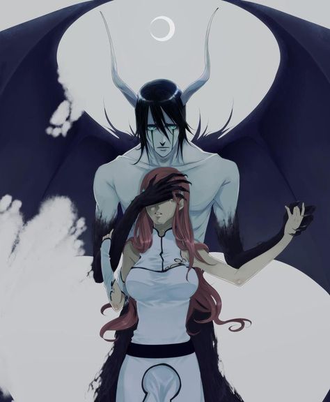 Orihime Inoue & Ulquiorra Cifer -  Bleach,Anime Orihime Inoue, An Anime, Anime Character, Bleach, Moon, Red, Hair, Anime, Black