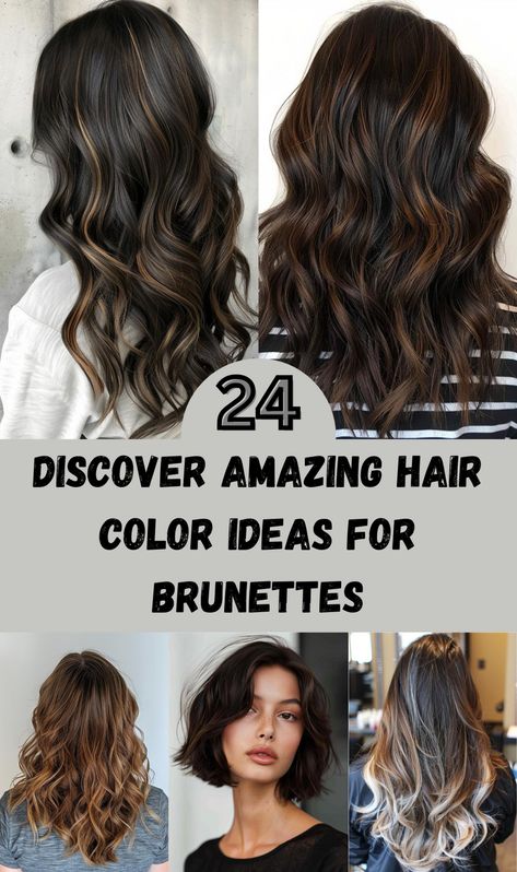 Brunettes, it's time to shine with these 24 amazing hair color ideas designed to bring depth, dimension, and vibrancy to your locks. Whether you're looking for rich chocolate tones, caramel highlights, or bold balayage, this collection offers inspiration for every brunette. These color ideas range from subtle and natural to bold and daring, perfect for women who want to refresh their look without straying too far from their dark roots. Fall Hair Color For Brunettes Solid, Cool Highlights On Dark Hair Brunettes, Dark Brown And Light Brown Balayage, Fall Hair For Brown Hair, Dark Root Brown Balayage, Partial Highlights For Dark Hair Caramel, Dark Hair With Natural Highlights, Dark Brown With Auburn Highlights, Subtle Highlights On Dark Hair