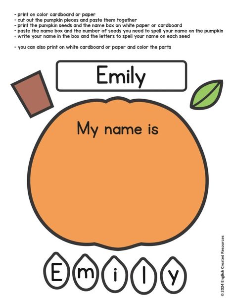 Fall Activities For 2 Year Kids At Daycare, November Theme Preschool, Pumpkins Preschool Crafts, Pumpkin Prek Activities, Pumpkin Crafts For Preschool, Fall Free Printables Preschool, Pre K Name Activities, Pumpkin Name Activities Preschool, Preschool Fall Name Activities