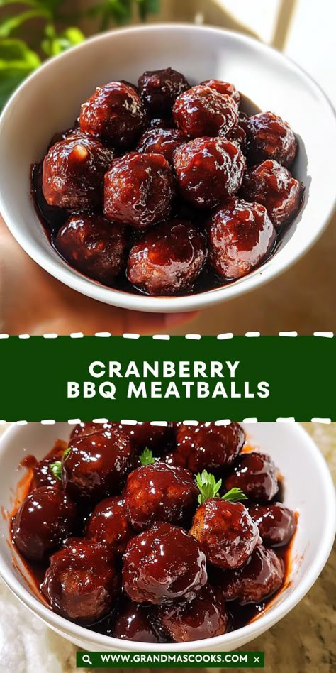 These cranberry BBQ meatballs are packed with flavor and ready in minutes! A delicious, simple appetizer everyone will love. Party Appetizer Recipes Crockpot, Winter Bbq Ideas, Cranberry Meatballs Appetizers, Crock Pot Meatballs Appetizers, Bbq Christmas Dinner, Christmas Meatballs Crockpot, Bring A Plate Ideas Food, Meatball Appetizer Recipes Crockpot, Meatball Appetizers For Party